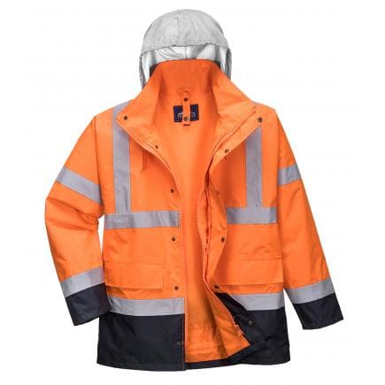 PORTWEST S471ONRL - Parka Hi-Vis bicolore contrastée trafic 4 en 1, orange/marine