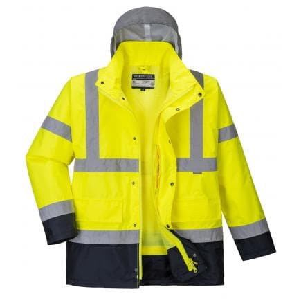 PORTWEST S471YNRL - Parka Hi-Vis bicolore contrastée trafic 4 en 1, jaune/marine