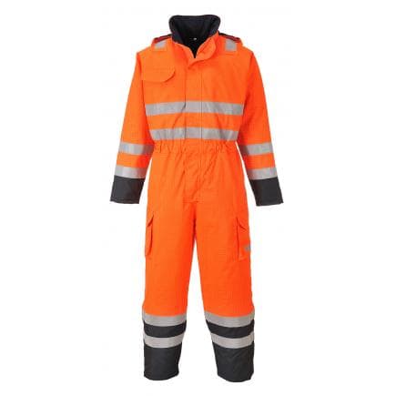 PORTWEST S775ONRS - Combinaison de pluie Hi-Vis Bizflame, orange/marine