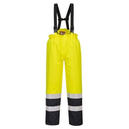 PORTWEST S782YNRL - Pantalon à bavette Bizflame rain Hi-Vis multi-risques, jaune/marine