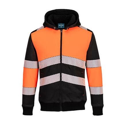 PORTWEST PW377OBRXL - Sweat à capuche d'hiver zippé PW3 Class 1 Orange/Noir