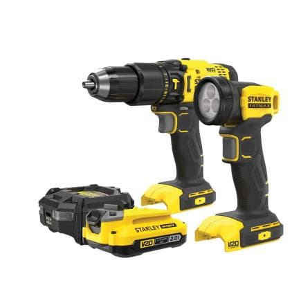 STANLEY SFMCK210D1-QW - Jeu de perceuse à percussion, lampe de poche rechargeable avec batterie 2Ah et chargeur