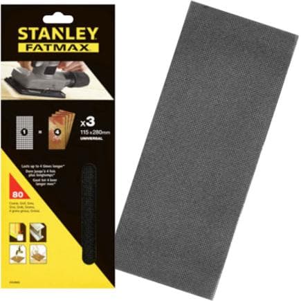 STANLEY STA39002-XJ - Feuilles abrasives 1/2 maille - 115 x 280 mm sans velcro (multi-pack)