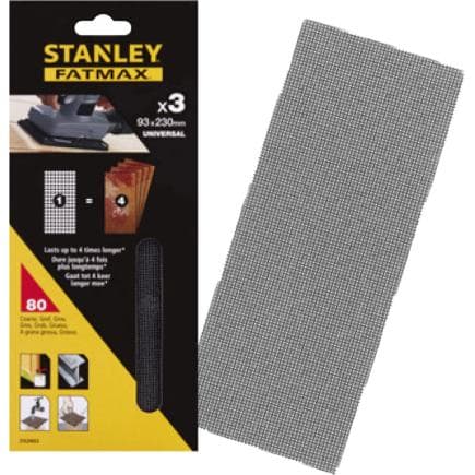 STANLEY STA39052-XJ - Feuilles abrasives à mailles 1/3 - 93 x 230 mm sans velcro (Multipack)