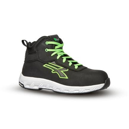 U-POWER RE10114-45 - Chaussures de Sécurité Alanis ESD S3S CI HI HRO FO SR High, Noir/Vert ffluo