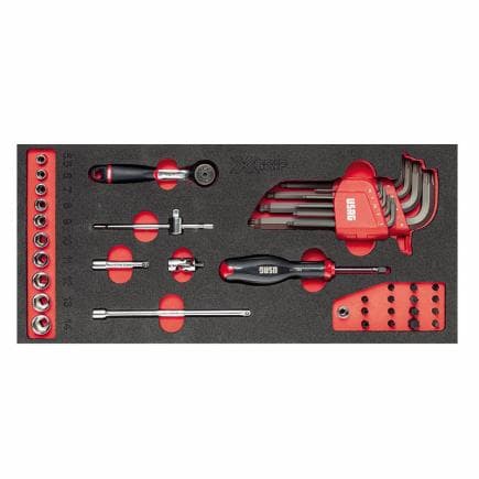 USAG U05191069 - Jeu de cliquets, douilles 1/4" et clés Allen dans le module en mousse bicolore (41 pcs)