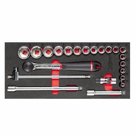 USAG U05191068 - Jeu de cliquets, douilles 1/2" dans module en mousse bicolore (22 pcs)