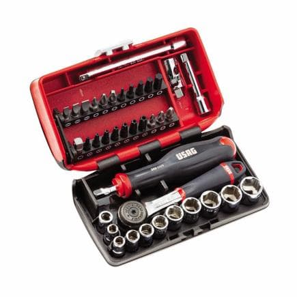 USAG U06090003 - Assortiment de douilles six pans et embouts 1/4" X-GRip en boitier bi-matière (38 pcs)