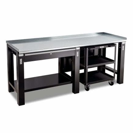 USAG U05060257 - Établi avec dessus en acier et chariot polyvalent avec 3 étagères