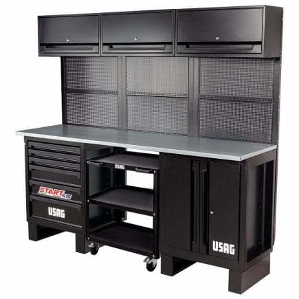 USAG U05160315 - Mobilier d’atelier avec poste de travail à 3 étagères et plancher en acier