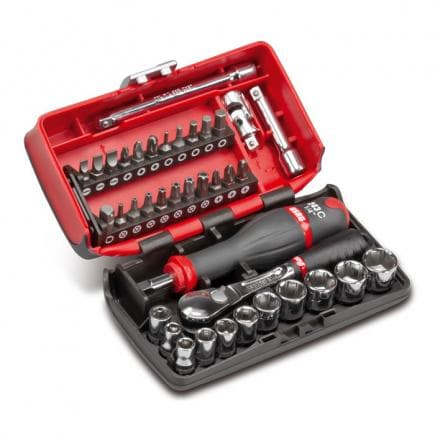 USAG U06090002 - Assortiment de cliquet 1/4'' en coffret bi-matière avec douilles 6 pans et embouts de vissage (38 pièces)