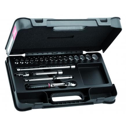 USAG U06060203 - Assortiment de cliquet 3/8'' en coffret bi-matière avec douilles 12 pans (21 pièces)
