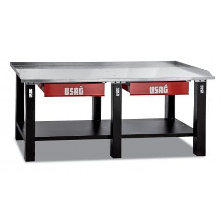 USAG U05060034 - Établi avec plateau en acier - 2 tiroirs