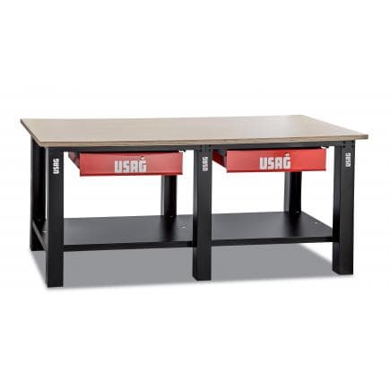USAG U05060024 - Établi avec plateau en bois - 2 tiroirs