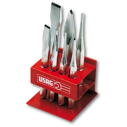 USAG U03720082 - Assortiment de burins, bédanes et poinçons avec support tôle (7 pièces)