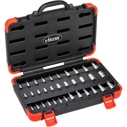 VIGOR V1781N - Jeu de douilles 1/4"- 3/8"-1/2" (34 pcs.)