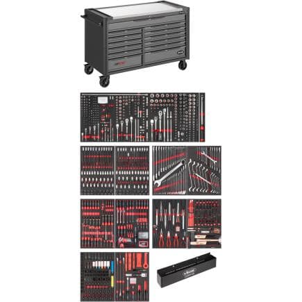 VIGOR V4481-XXL/929 - Servante d'atelier séries XXL plateau de travail en acier inoxydable avec assortiment (929 pcs.)