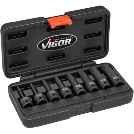 VIGOR V7019 - Jeu de douilles tournevis à choc pour profil hexagonal intérieur (8 pcs.)