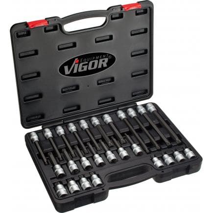 VIGOR V1918 - Jeu de douilles de tournevis pour vis à denture interne XZN® (26 pcs.)