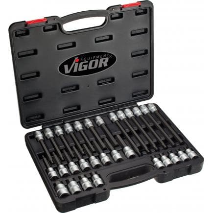 VIGOR V1919 - Jeu de douilles de tournevis 1/2" pour vis à six pans creux (30 pcs.)