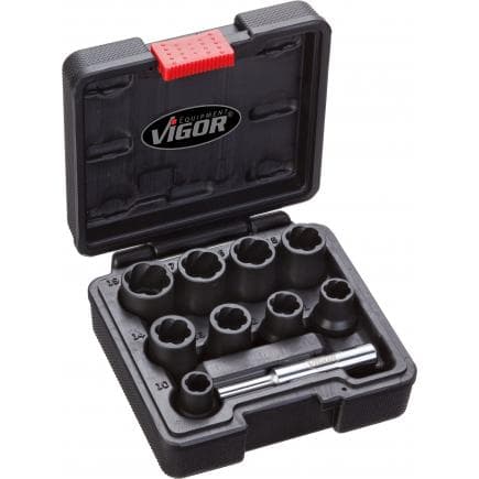 VIGOR V2404 - Jeu de douilles d'extraction 1/2" avec profil en spirale (10 pcs.)
