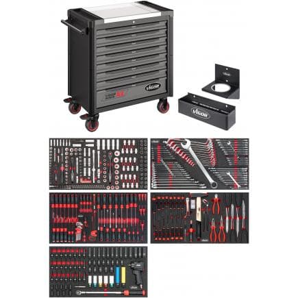 VIGOR V4481-X/466 - Chariot à outils Série XL, plan de travail en acier inoxydable avec assortiment (466 pcs)