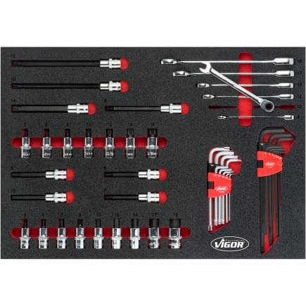 VIGOR V5173 - Jeu de douilles, de tournevis coudés, de clés polygonales à cliquet (48 pcs.)