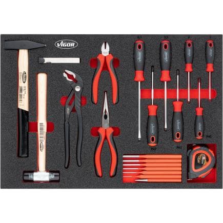 VIGOR V5634N - Jeu de marteaux, pinces et tournevis