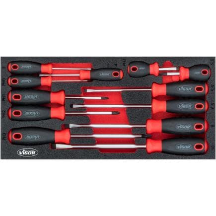 VIGOR V4989 - Jeu de tournevis à fente (12 pcs)
