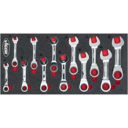 VIGOR V5075 - Jeu de clés mixtes à cliquet, courtes (12 pcs.)