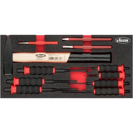 VIGOR V6222 - Jeu de marteau, burin et chasse-goupille (11 pcs.)