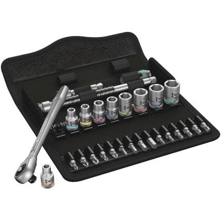 WERA 05004020001 - Jeu cliquet Metal avec carré mâle traversant et douille 1/4" pouces (28 pcs.)
