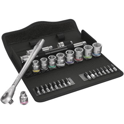 WERA 05004047001 - Jeu cliquet Metal avec carré mâle traversant et douille 3/8" métrique (29 pcs.)