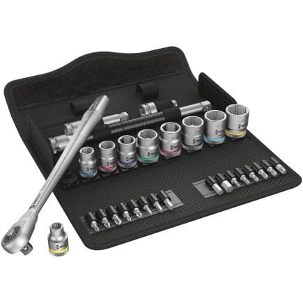 WERA 05004050001 - Jeu cliquet Metal avec carré mâle traversant et douille 3/8" pouces (29 pcs.)