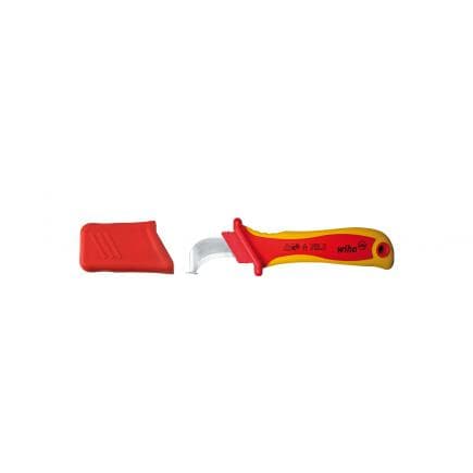WIHA 36053 - Couteau à dénuder 1000V à lame crochue avec sabot pour câbles ronds, sous blister