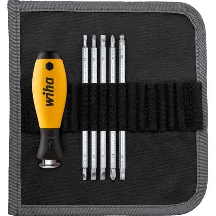 WIHA 31497 - Tournevis avec jeu de 7 lames de rechange SYSTEM 6 ESD assorties avec trousse enroulable