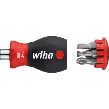 WIHA 10382 - Tournevis porte-embout avec magasin magnétique Stubby 1/4" fente avec 6 embouts Pozidriv
