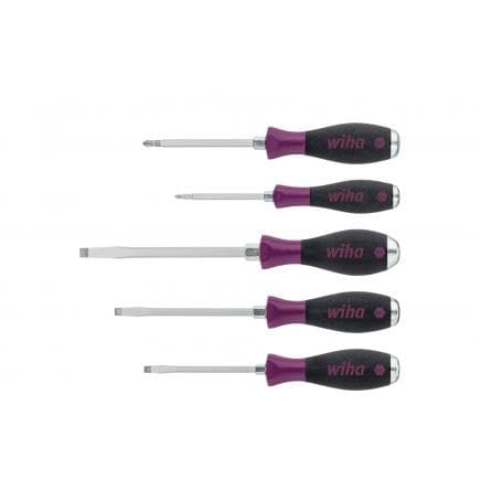 WIHA 29139 - Jeu de tournevis SoftFinish® à fente Pozidriv avec lame hexagonale continue et cache-vis en acier robuste (5 pcs.)
