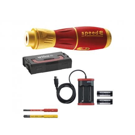 WIHA 44318 - Jeu tournevis à assistance électrique speedE® II dans L-Boxx Mini avec slimBit, batterie et chargeur USB (4 pcs.)
