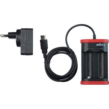 WIHA 41915 - Chargeur de batterie pour batteries de type lithium-ion 18500 avec connecteur USB et prise Euro