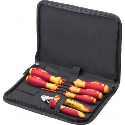 WIHA 33969 - Jeu d'outils d'électricien avec tournevis et pince coupante 1000V en sacoche (7 pcs.)