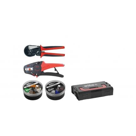 WIHA 43985 - Jeu d'outils de dénudage et de sertissage avec bornes (500 pcs.) code couleur 1 (FR) dans L-Boxx Mini (5 pcs.)