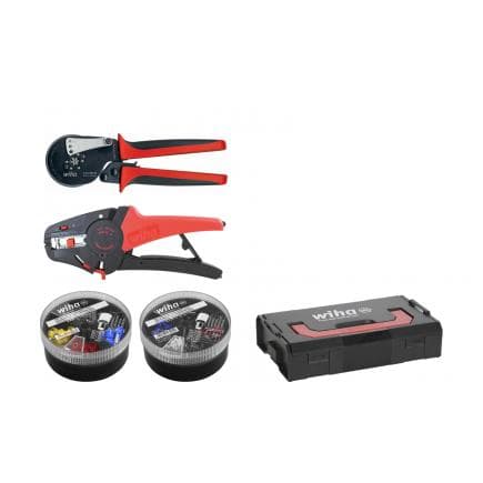 WIHA 43987 - Jeu d'outils de dénudage et de sertissage avec bornes (500 pcs.) avec code couleur DIN dans L-Boxx Mini (5 pcs.)
