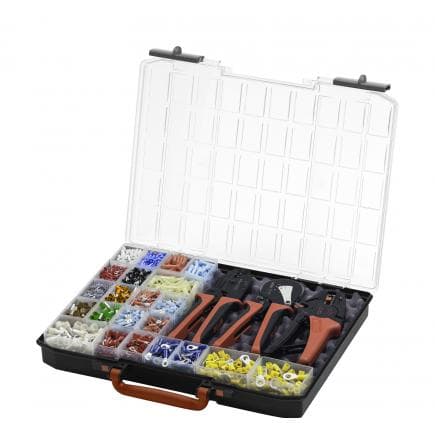 WIHA 43982 - Jeu d'outils de dénudage et de sertissage avec éléments de connexion (2600 pcs.) code couleur 1 (FR) dans une boîte assortie (4 pcs.)