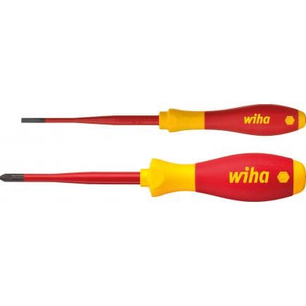WIHA 36333 - Jeu de tournevis électriques SoftFinish® 1000V slimFix à fente, Phillips et positif-négatif/Pozidriv sous blister (2 pcs.)