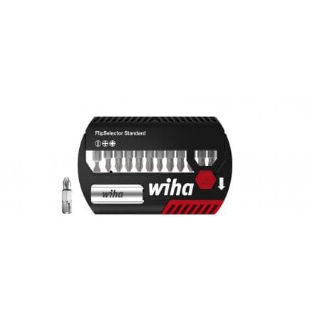 WIHA 39049 - Jeu d'embouts FlipSelector Standard 25 mm à fente, Phillips et Pozidriv 1/4" avec clip ceinture sous blister (13 pcs.)