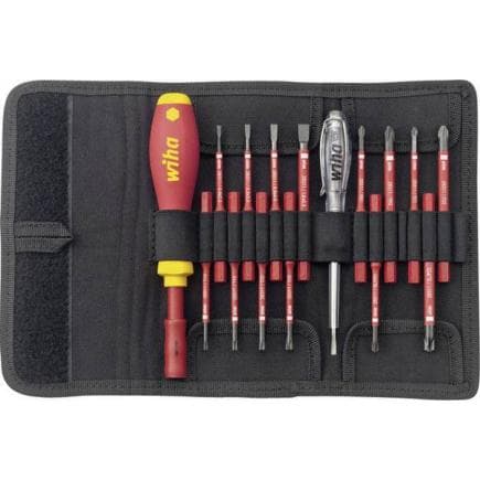 WIHA 36068 - porte-embout SoftFinish® slimVario electric 1000V et jeu d'embouts avec tournevis à détecteur de phase dans un sac à roulettes (16 pcs.)